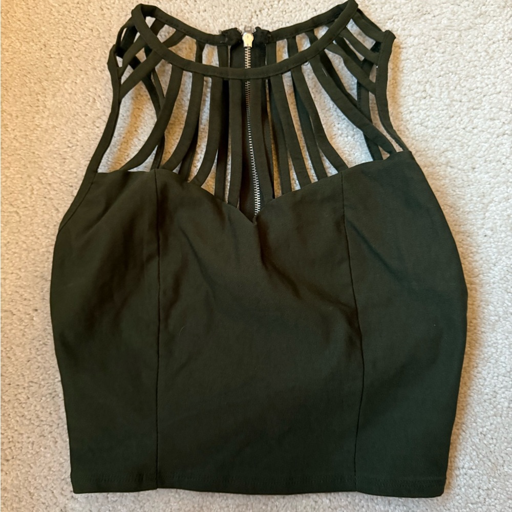 Charlotte Russe Olive Green Strappy Crop Top